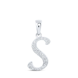10kt White Gold Personalized Diamond Initial Pendant - Radiant and Meaningful Jewelry Top view from the 10Kt White Gold Womens Round Diamond S Initial Letter Pendant 1 10 Cttwpin216975 collection by Splendid Jewellery