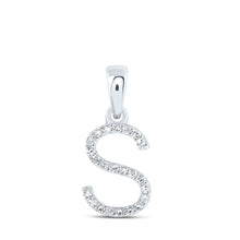 Load image into Gallery viewer, Radiant Reflections: White Gold Diamond Initial Pendant Top view from the 10Kt White Gold Womens Round Diamond S Initial Letter Pendant 1 10 Cttwpin216302 collection by Splendid Jewellery