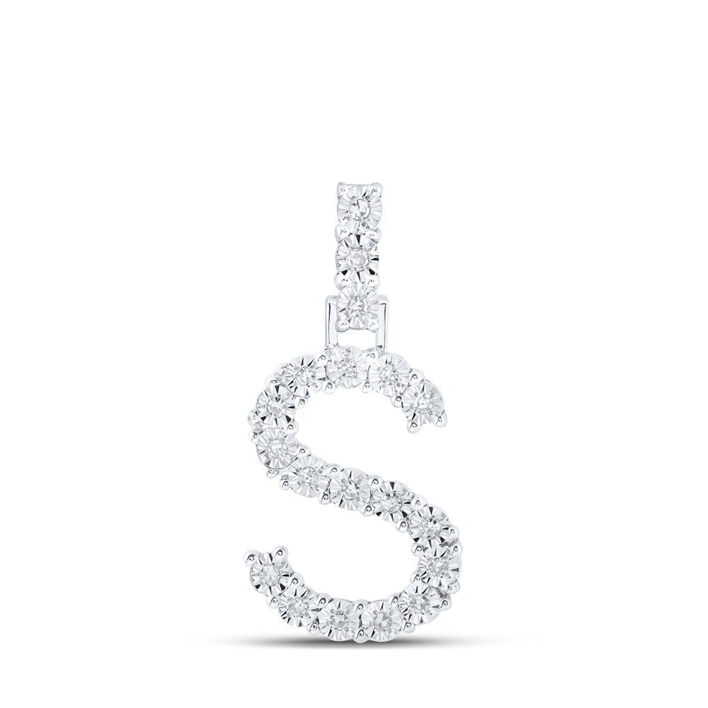 Diamond Initial & Letter Pendant | 10kt White Gold Womens Round Diamond S Initial Letter Pendant 1/10 Cttw | Splendid Jewellery GND