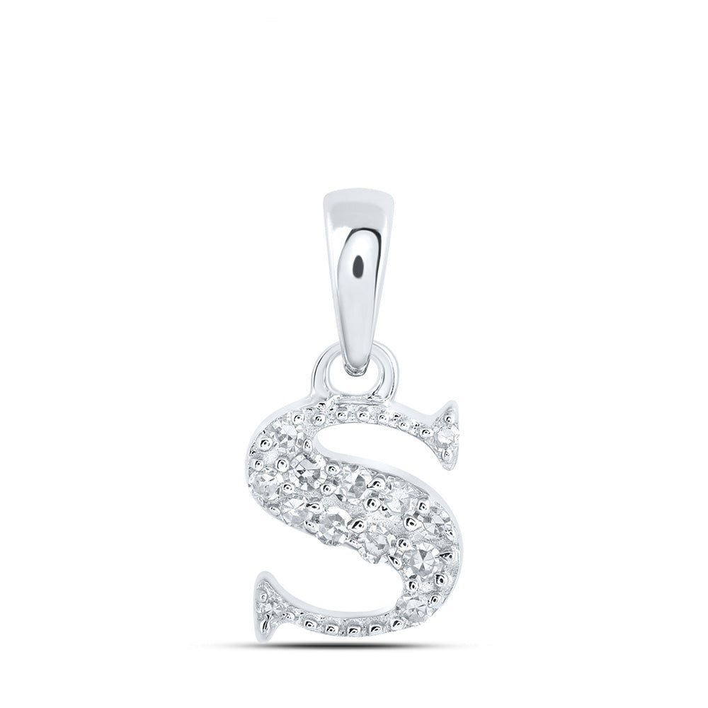Diamond Initial & Letter Pendant | 10kt White Gold Womens Round Diamond S Initial Letter Pendant 1/20 Cttw | Splendid Jewellery GND