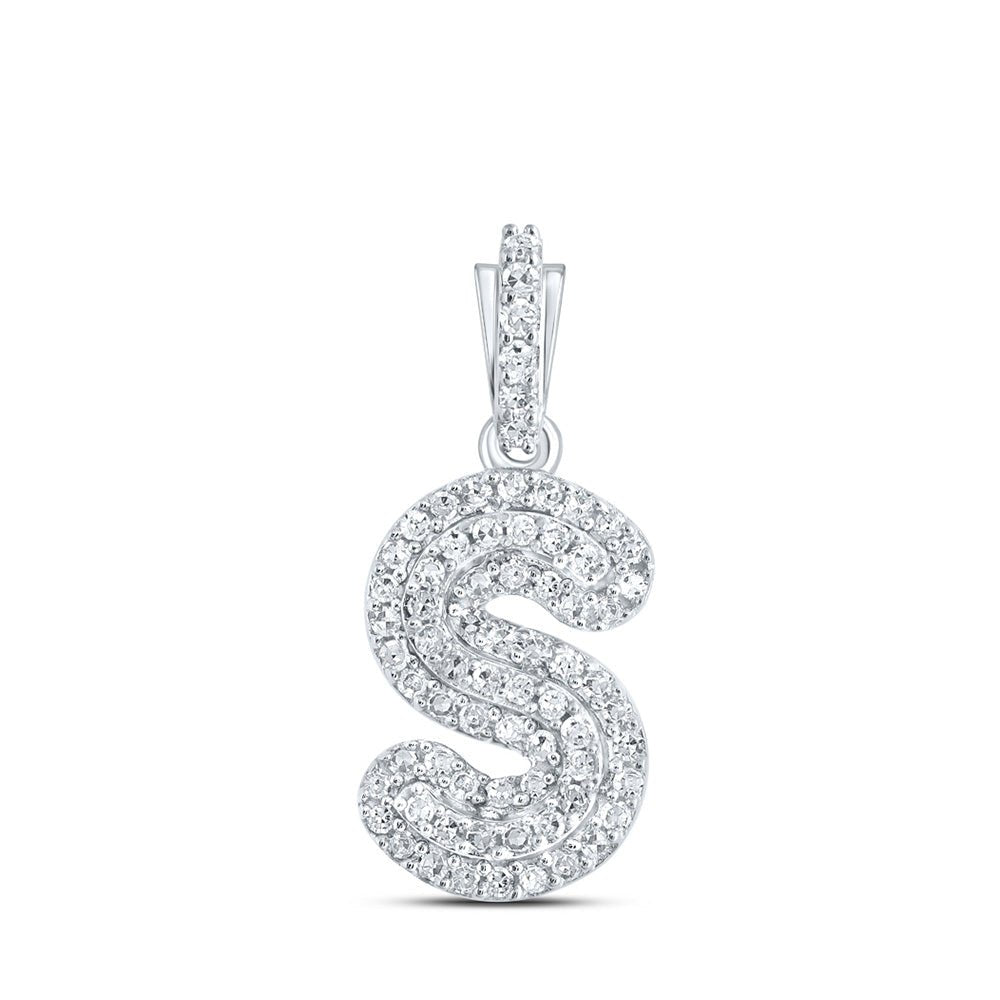 Diamond Initial & Letter Pendant | 10kt White Gold Womens Round Diamond S Initial Letter Pendant 1/5 Cttw | Splendid Jewellery GND