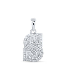 Load image into Gallery viewer, Radiant Elegance: 10kt White Gold Diamond S Initial Pendant Top view from the 10Kt White Gold Womens Round Diamond S Initial Letter Pendant 1 5 Cttwpin216202 collection by Splendid Jewellery