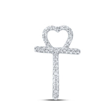 Load image into Gallery viewer, Romantic Initial Sparkle Pendant | 10kt White Gold Womens Round Diamond T Heart Letter Pendant 1/10 Cttw | Splendid Jewellery Top view from the 10Kt White Gold Womens Round Diamond T Heart Letter Pendant 1 10 Cttwpin213948 collection by Splendid Jewellery