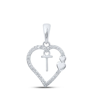 Diamond Initial & Letter Pendant | 10kt White Gold Womens Round Diamond T Heart Letter Pendant 1/10 Cttw | Splendid Jewellery GND