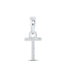 Load image into Gallery viewer, Radiant Reflections: 10kt White Gold Diamond Initial &amp; Letter Pendant Top view from the 10Kt White Gold Womens Round Diamond T Initial Letter Pendant 02 Cttwpin216650 collection by Splendid Jewellery