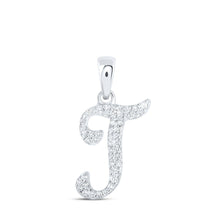 Load image into Gallery viewer, Radiant Reflections: 10kt White Gold Diamond Initial Pendant Top view from the 10Kt White Gold Womens Round Diamond T Initial Letter Pendant 1 10 Cttwpin216971 collection by Splendid Jewellery