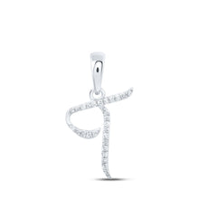 Load image into Gallery viewer, Sparkling Diamond Initial Pendant | 10kt White Gold Round Diamond T Initial Pendant 1/12 Cttw | Splendid Jewellery Top view from the 10Kt White Gold Womens Round Diamond T Initial Letter Pendant 1 12 Cttwpin216171 collection by Splendid Jewellery
