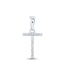 Load image into Gallery viewer, Splendid Jewellery 10kt White Gold Diamond Initial Pendant Top view from the 10Kt White Gold Womens Round Diamond T Initial Letter Pendant 1 20 Cttwpin216304 collection by Splendid Jewellery