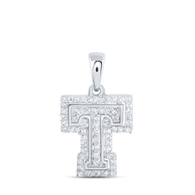 Load image into Gallery viewer, Radiant T Initial Diamond Pendant in 10kt White Gold Top view from the 10Kt White Gold Womens Round Diamond T Initial Letter Pendant 1 5 Cttwpin216208 collection by Splendid Jewellery