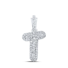Load image into Gallery viewer, T Initial Diamond Pendant - A Timeless Expression of Individuality Top view from the 10Kt White Gold Womens Round Diamond T Initial Letter Pendant 1 8 Cttwpin216529 collection by Splendid Jewellery