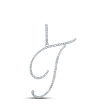 Load image into Gallery viewer, Sparkling Diamond T Initial Pendant in 10kt White Gold Top view from the 10Kt White Gold Womens Round Diamond T Initial Letter Pendant 3 8 Cttwpin217056 collection by Splendid Jewellery