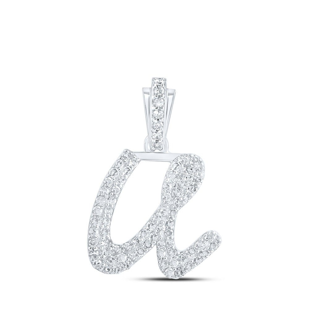 Diamond Initial & Letter Pendant | 10kt White Gold Womens Round Diamond U Cursive Initial Letter Pendant 1/3 Cttw | Splendid Jewellery GND