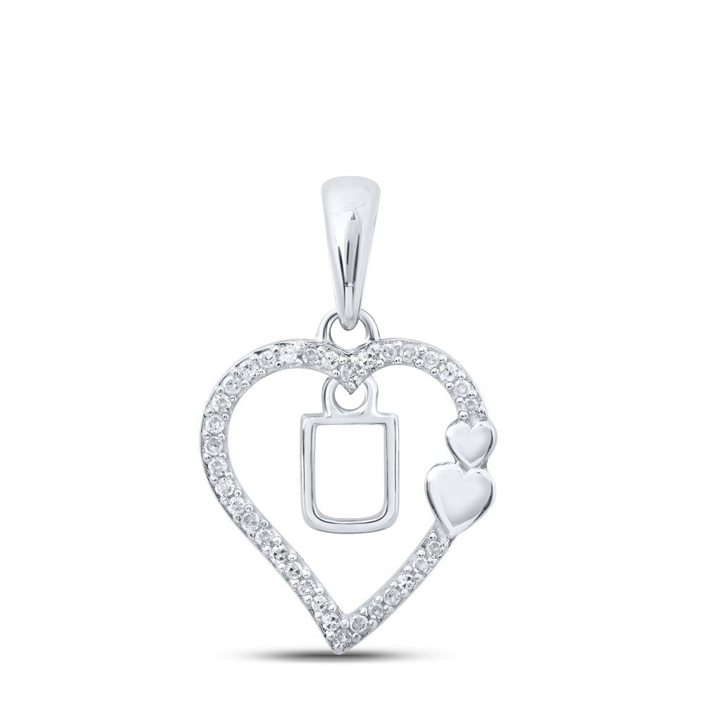 Diamond Initial & Letter Pendant | 10kt White Gold Womens Round Diamond U Heart Letter Pendant 1/10 Cttw | Splendid Jewellery GND