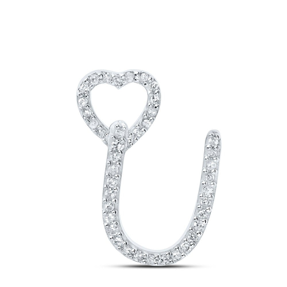 Diamond Initial & Letter Pendant | 10kt White Gold Womens Round Diamond U Heart Letter Pendant 1/8 Cttw | Splendid Jewellery GND