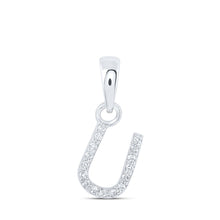Load image into Gallery viewer, Radiant Reflections: White Gold Diamond Initial Pendant Top view from the 10Kt White Gold Womens Round Diamond U Initial Letter Pendant 03 Cttwpin216655 collection by Splendid Jewellery