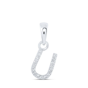 Diamond Initial & Letter Pendant | 10kt White Gold Womens Round Diamond U Initial Letter Pendant .03 Cttw | Splendid Jewellery GND
