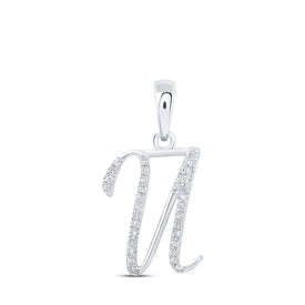 10kt White Gold Diamond Initial Pendant | Personalized U Letter Pendant with Sparkling Diamonds | Splendid Jewellery Top view from the 10Kt White Gold Womens Round Diamond U Initial Letter Pendant 1 10 Cttwpin216176 collection by Splendid Jewellery