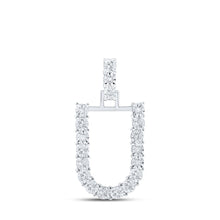 Load image into Gallery viewer, Splendid Jewellery 10kt White Gold Diamond U Initial Pendant Top view from the 10Kt White Gold Womens Round Diamond U Initial Letter Pendant 1 10 Cttwpin219194 collection by Splendid Jewellery