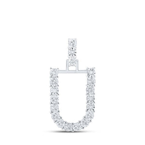 Diamond Initial & Letter Pendant | 10kt White Gold Womens Round Diamond U Initial Letter Pendant 1/10 Cttw | Splendid Jewellery GND
