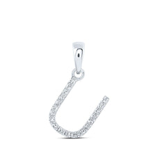 Load image into Gallery viewer, Radiant Reflections: White Gold Diamond Initial Pendant Top view from the 10Kt White Gold Womens Round Diamond U Initial Letter Pendant 1 12 Cttwpin216303 collection by Splendid Jewellery