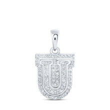 Load image into Gallery viewer, Radiant Diamond U Initial Pendant - Personalized Elegance in 10kt White Gold Top view from the 10Kt White Gold Womens Round Diamond U Initial Letter Pendant 1 5 Cttwpin216209 collection by Splendid Jewellery