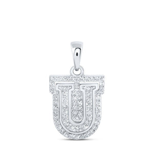 Diamond Initial & Letter Pendant | 10kt White Gold Womens Round Diamond U Initial Letter Pendant 1/5 Cttw | Splendid Jewellery GND
