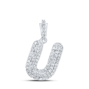 Diamond Initial & Letter Pendant | 10kt White Gold Womens Round Diamond U Initial Letter Pendant 1/5 Cttw | Splendid Jewellery GND