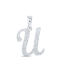 Load image into Gallery viewer, Elegant Diamond U Initial Pendant in 10kt White Gold - A Symbol of Personalized Sophistication Top view from the 10Kt White Gold Womens Round Diamond U Initial Letter Pendant 1 6 Cttwpin216976 collection by Splendid Jewellery