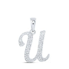 Elegant Diamond U Initial Pendant in 10kt White Gold - A Symbol of Personalized Sophistication Top view from the 10Kt White Gold Womens Round Diamond U Initial Letter Pendant 1 6 Cttwpin216976 collection by Splendid Jewellery