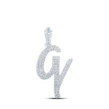 Load image into Gallery viewer, Splendid Jewellery 10kt White Gold Diamond Initial &amp; Letter Pendant Top view from the 10Kt White Gold Womens Round Diamond V Cursive Initial Letter Pendant 1 2 Cttwpin216718 collection by Splendid Jewellery
