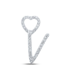 Load image into Gallery viewer, 10kt White Gold Diamond Initial V Heart Pendant - Personalized Symbol of Love Top view from the 10Kt White Gold Womens Round Diamond V Heart Letter Pendant 1 10 Cttwpin213982 collection by Splendid Jewellery