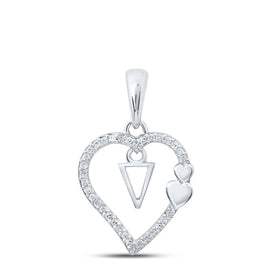 Romantic Love Affair Diamond Pendant Top view from the 10Kt White Gold Womens Round Diamond V Heart Letter Pendant 1 10 Cttwpin213676 collection by Splendid Jewellery