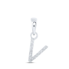 Load image into Gallery viewer, Sparkling Diamond Initial Pendant - 10kt White Gold Letter Necklace with Dazzling Diamond Accent Top view from the 10Kt White Gold Womens Round Diamond V Initial Letter Pendant 03 Cttwpin216651 collection by Splendid Jewellery