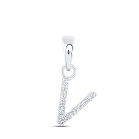 Sparkling Diamond Initial Pendant - 10kt White Gold Letter Necklace with Dazzling Diamond Accent Top view from the 10Kt White Gold Womens Round Diamond V Initial Letter Pendant 03 Cttwpin216651 collection by Splendid Jewellery