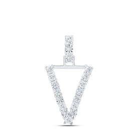 Captivating V Initial Diamond Pendant in 10kt White Gold Top view from the 10Kt White Gold Womens Round Diamond V Initial Letter Pendant 1 10 Cttwpin219191 collection by Splendid Jewellery
