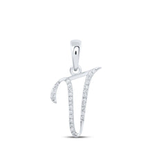 Load image into Gallery viewer, 10kt White Gold Diamond Initial &amp; Letter Pendant - Personalized Elegance Top view from the 10Kt White Gold Womens Round Diamond V Initial Letter Pendant 1 10 Cttwpin216157 collection by Splendid Jewellery