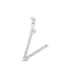 Load image into Gallery viewer, Radiant Reflections: 10kt White Gold Womens Round Diamond V Initial Letter Pendant Top view from the 10Kt White Gold Womens Round Diamond V Initial Letter Pendant 1 12 Cttwpin216320 collection by Splendid Jewellery