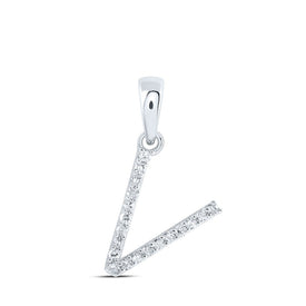 Radiant Reflections: 10kt White Gold Womens Round Diamond V Initial Letter Pendant Top view from the 10Kt White Gold Womens Round Diamond V Initial Letter Pendant 1 12 Cttwpin216320 collection by Splendid Jewellery