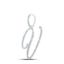 Load image into Gallery viewer, 10kt White Gold Diamond Initial V Pendant | Personalized Elegance Side view from the 10Kt White Gold Womens Round Diamond V Initial Letter Pendant 1 2 Cttwpin217043 collection by Splendid Jewellery