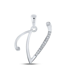 Load image into Gallery viewer, Radiant V Initial Diamond Pendant | 10kt White Gold 1/20 Cttw | Splendid Jewellery Top view from the 10Kt White Gold Womens Round Diamond V Initial Letter Pendant 1 20 Cttwpin282001 collection by Splendid Jewellery