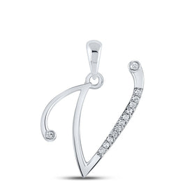 Radiant V Initial Diamond Pendant | 10kt White Gold 1/20 Cttw | Splendid Jewellery Top view from the 10Kt White Gold Womens Round Diamond V Initial Letter Pendant 1 20 Cttwpin282001 collection by Splendid Jewellery