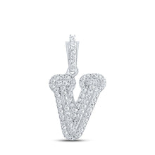 Load image into Gallery viewer, Personalized Diamond Initial Pendant in 10kt White Gold - Elegant and Dazzling Letter Necklace Top view from the 10Kt White Gold Womens Round Diamond V Initial Letter Pendant 1 5 Cttwpin216575 collection by Splendid Jewellery