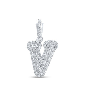 Diamond Initial & Letter Pendant | 10kt White Gold Womens Round Diamond V Initial Letter Pendant 1/5 Cttw | Splendid Jewellery GND