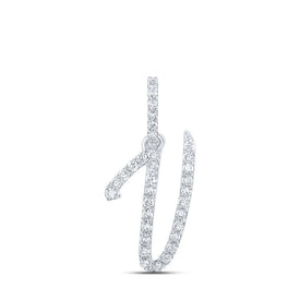 Elegant Diamond V Initial Pendant in 10kt White Gold Top view from the 10Kt White Gold Womens Round Diamond V Initial Letter Pendant 1 6 Cttwpin216050 collection by Splendid Jewellery