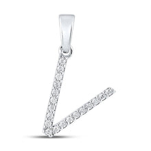 Load image into Gallery viewer, 10kt White Gold Diamond Initial V Pendant - A Radiant Expression of Elegance and Individuality Top view from the 10Kt White Gold Womens Round Diamond V Initial Letter Pendant 1 8 Cttwpin289259 collection by Splendid Jewellery