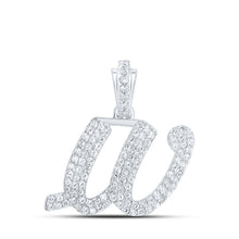 Load image into Gallery viewer, 10kt White Gold Diamond Initial Pendant: Personalized Elegance in Motion Top view from the 10Kt White Gold Womens Round Diamond W Cursive Initial Letter Pendant 1 2 Cttwpin216795 collection by Splendid Jewellery