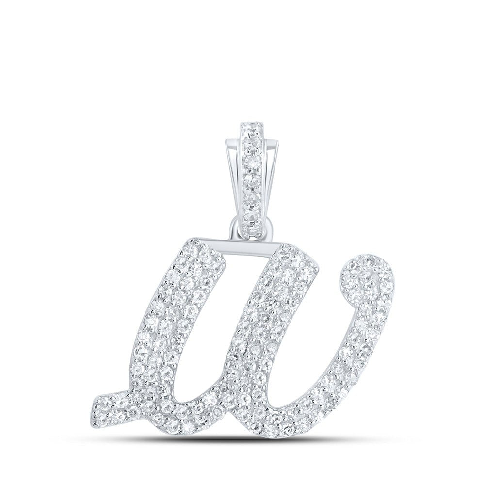 Diamond Initial & Letter Pendant | 10kt White Gold Womens Round Diamond W Cursive Initial Letter Pendant 1/2 Cttw | Splendid Jewellery GND