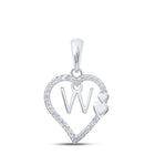 Heartfelt Diamond Initial Pendant Top view from the 10Kt White Gold Womens Round Diamond W Heart Letter Pendant 1 10 Cttwpin213657 collection by Splendid Jewellery