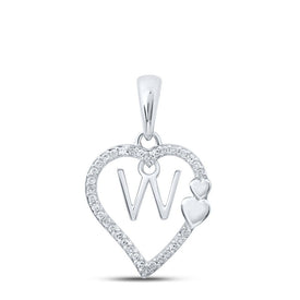 Heartfelt Diamond Initial Pendant Top view from the 10Kt White Gold Womens Round Diamond W Heart Letter Pendant 1 10 Cttwpin213657 collection by Splendid Jewellery