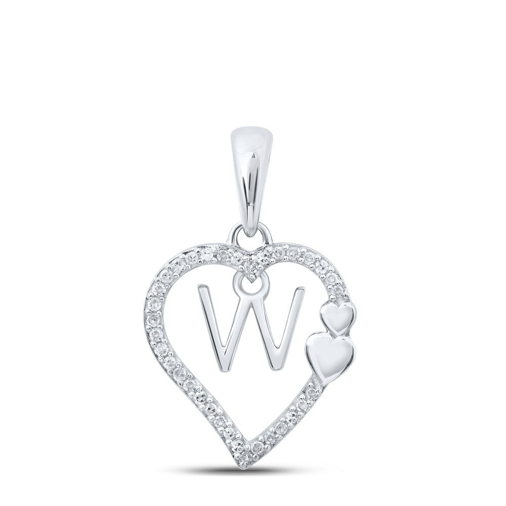 Diamond Initial & Letter Pendant | 10kt White Gold Womens Round Diamond W Heart Letter Pendant 1/10 Cttw | Splendid Jewellery GND